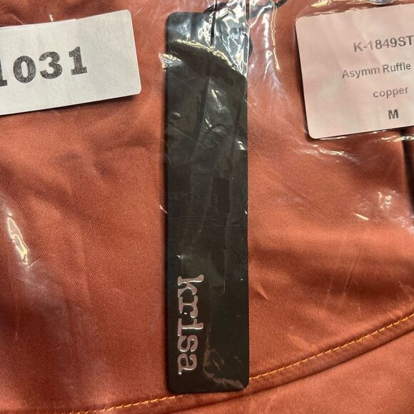 REVOLVE Krisa Asymmetrical Ruffle L/S Satin Style Blouse in Copper. Medium. NWT! - Picture 7 of 15